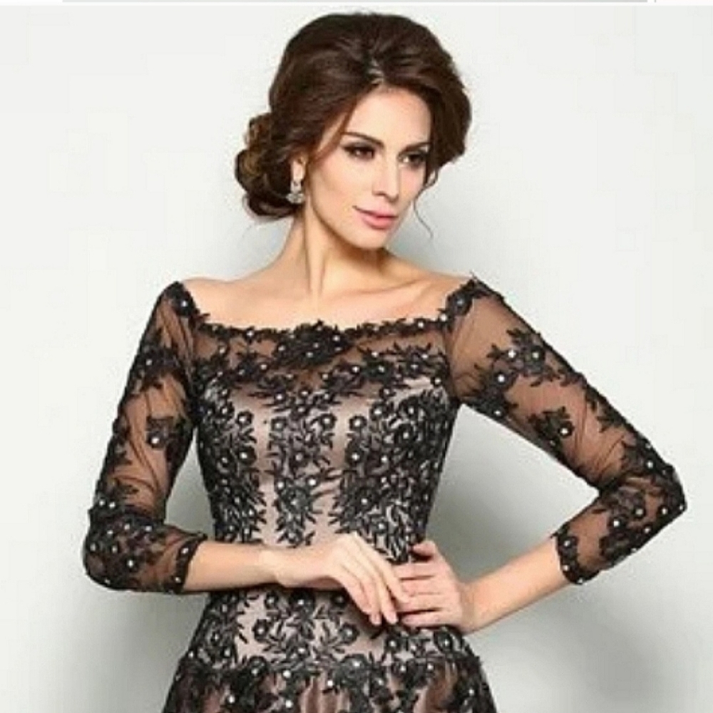 A-Line Off-the-Shoulder Embellished Lace & Satin Mother the Bride / Prom Dress